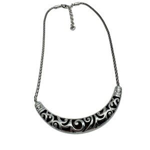 Brighton Aventura Silver-Tone Necklace Intricate Cut-Out Design Adjustable Chain